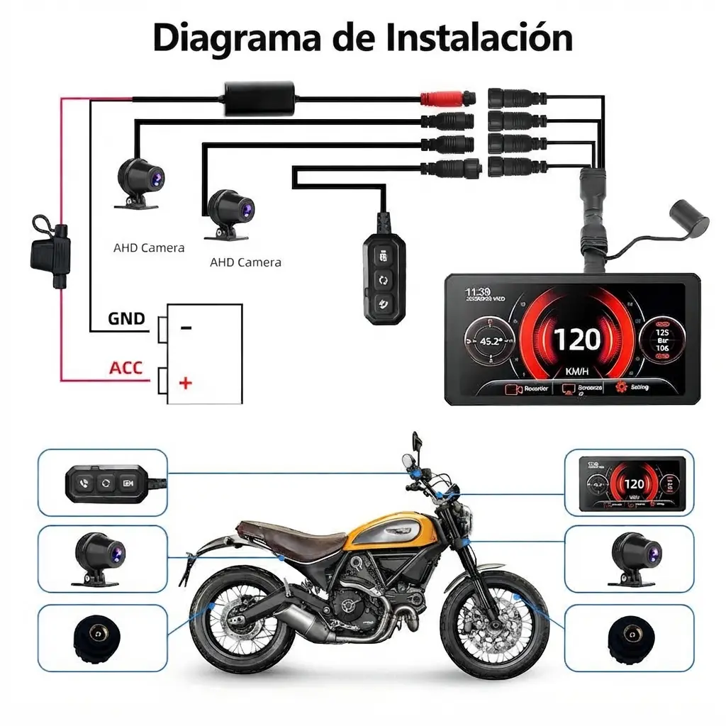 Pantalla para Moto con Carplay y Android Auto, Cámaras y TPMS, 6 pulgadas - Imagen 4